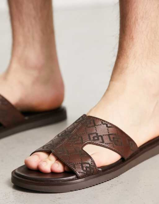 ASOS DESIGN slip on sandals in brown monogram print, 2 of 4
