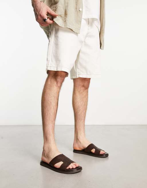 ASOS DESIGN slip on sandals in brown monogram print, 4 of 4