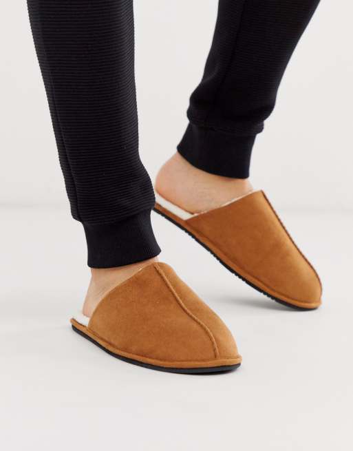 Asos Design Slip On Slippers In Tan Asos