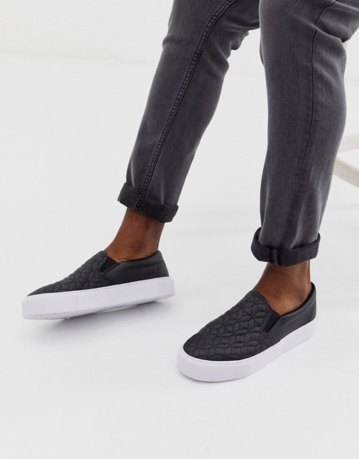 ASOS DESIGN slip on sneakers in black with quilted detail and chunky ...