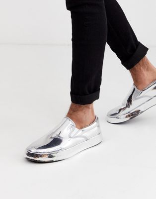 ASOS High Top Sneakers in Silver Metallic With Zips