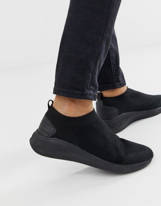 ASOS DESIGN slip on sock sneakers in black knit