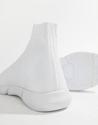 white knitted slip on trainers