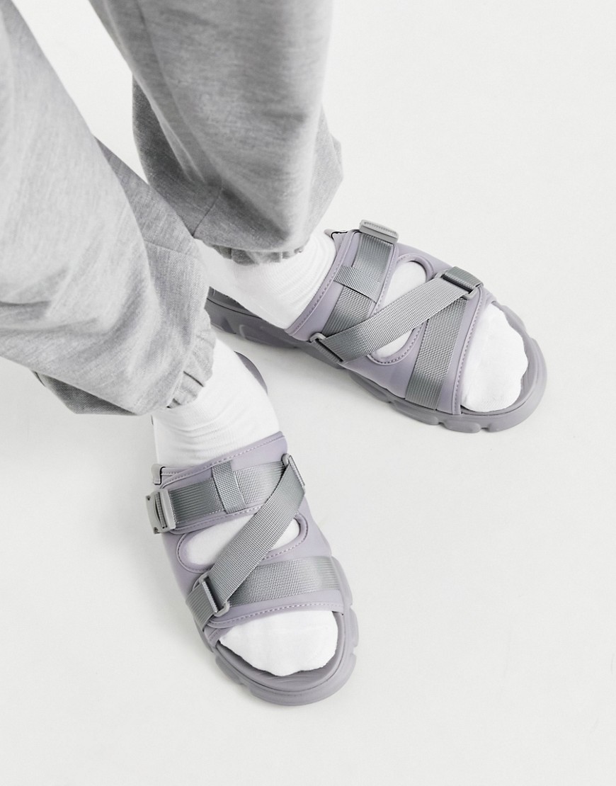 ASOS DESIGN slip on tech sandal in gray-Grey