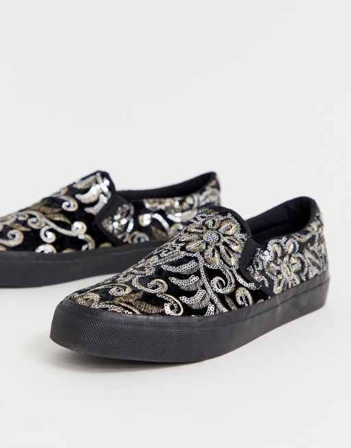 Black sequin store slip on sneakers