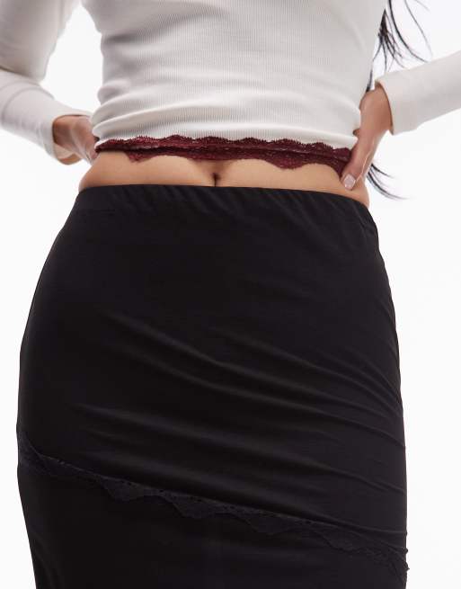 ASOS DESIGN - Slip-rok van halfdoorschijnend mesh met kanten rand in zwart, 3 van 5