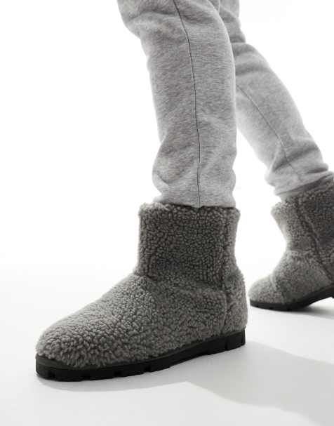 ASOS DESIGN slipper boots in grey borg - view 1