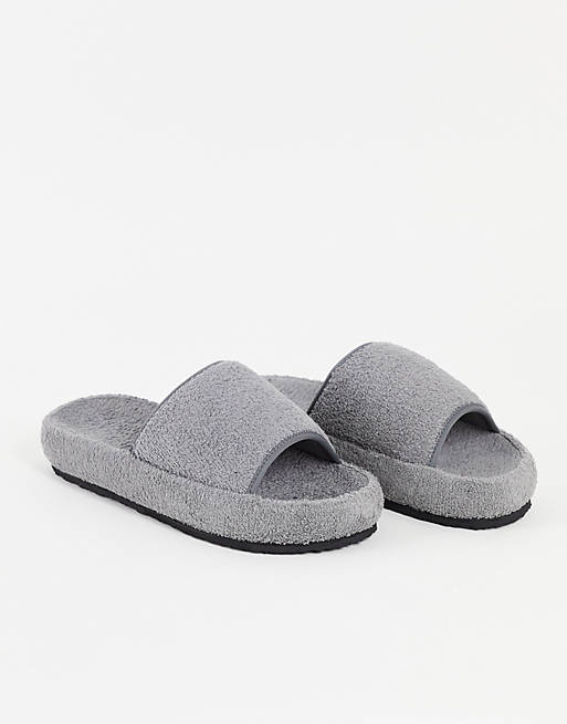 asos.com | ASOS DESIGN slipper slider in gray toweling