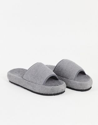ASOS DESIGN slipper slider in grey toweling