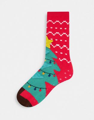 ASOS DESIGN Slipper sock with 3d christmas tree design (21156130)