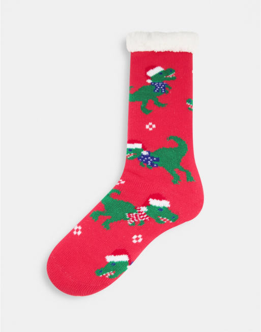 ASOS DESIGN Slipper sock with Christmas dinosaurs