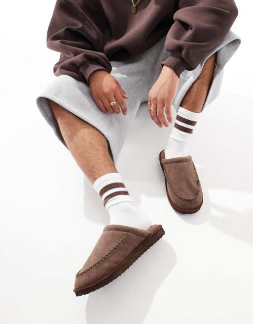 ASOS DESIGN slippers in brown faux suede with chunky sole, 3 of 4