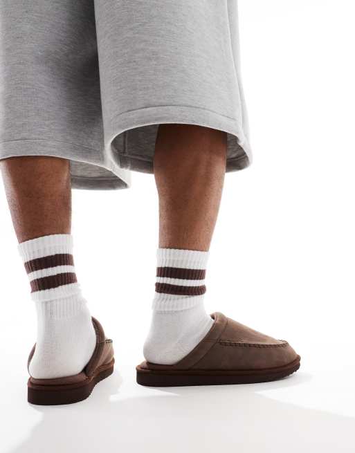ASOS DESIGN slippers in brown faux suede with chunky sole, 4 of 4