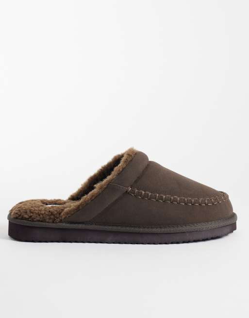ASOS DESIGN slippers in chocolate faux suede with chunky sole, 2 of 4