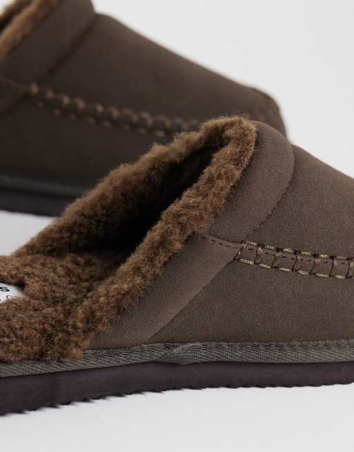 ASOS DESIGN slippers in chocolate faux suede with chunky sole, 4 of 4