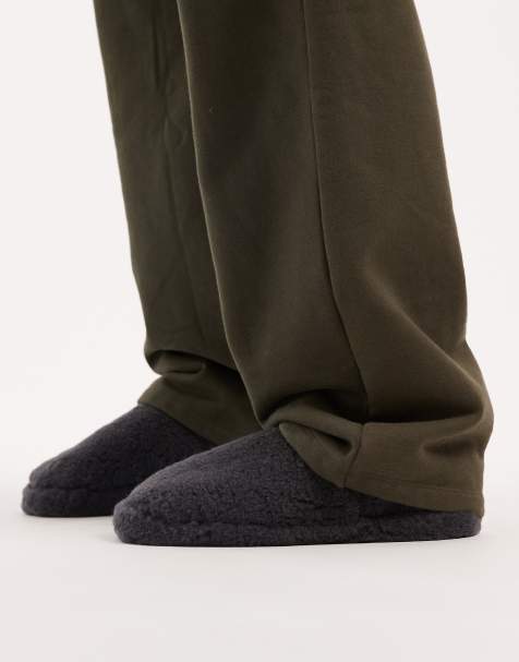 ASOS DESIGN slippers in gray borg - view 1