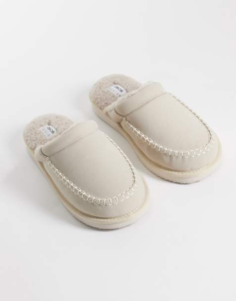 ASOS DESIGN slippers in stone faux suede with chunky sole - view 1