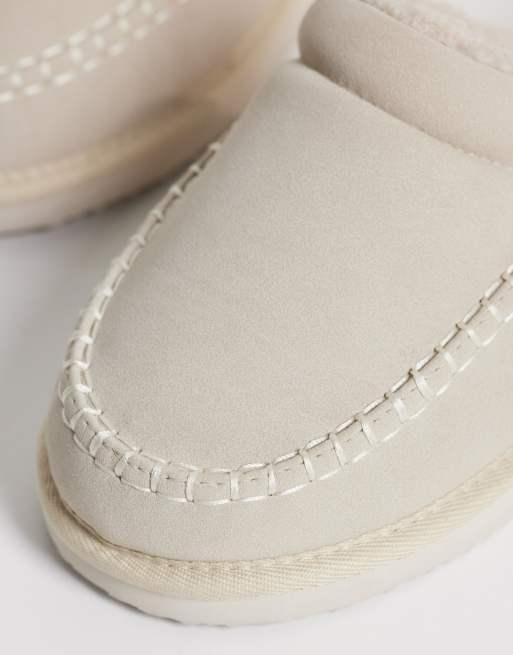 ASOS DESIGN slippers in stone faux suede with chunky sole, 3 of 4
