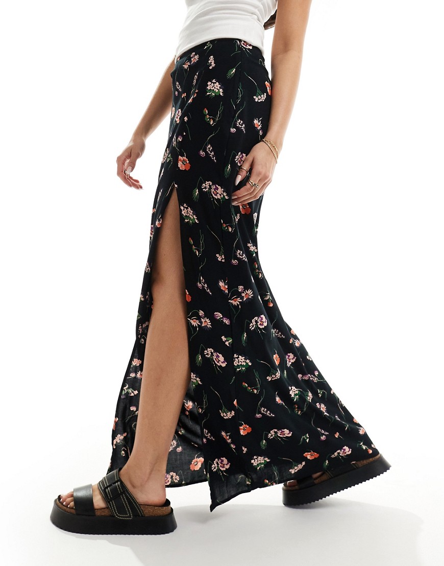 Asos Design Slit Leg Maxi Skirt In Floral Print-multi