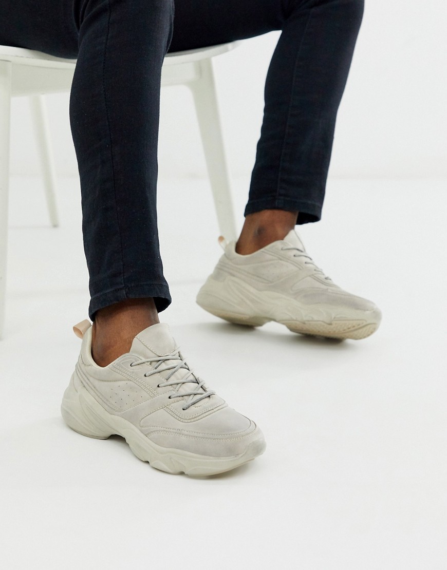 ASOS DESIGN – Slitna sneakers i läderimitation-Vit