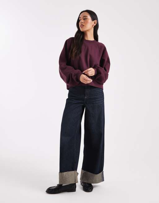 ASOS DESIGN – Śliwkowa bluza dresowa z obszernymi rękawami, 3 z 4