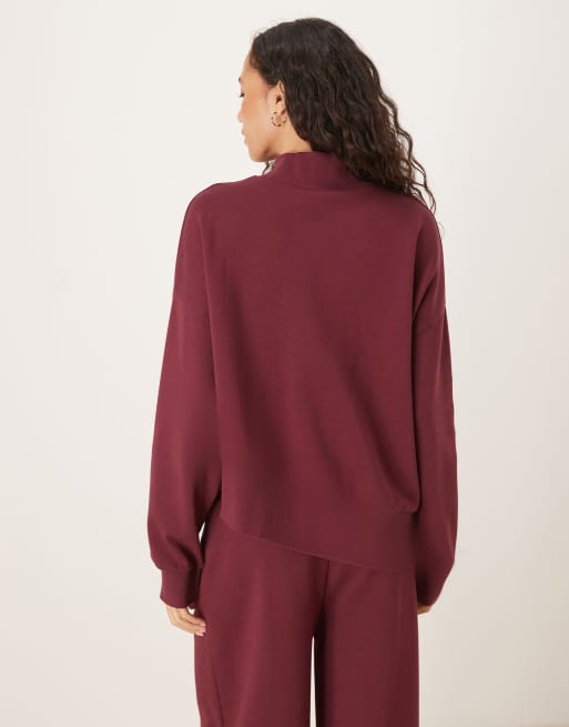 ASOS DESIGN – Śliwkowa bluza z dzianiny interlock, z golfem i asymetrycznym dołem, 3 z 4
