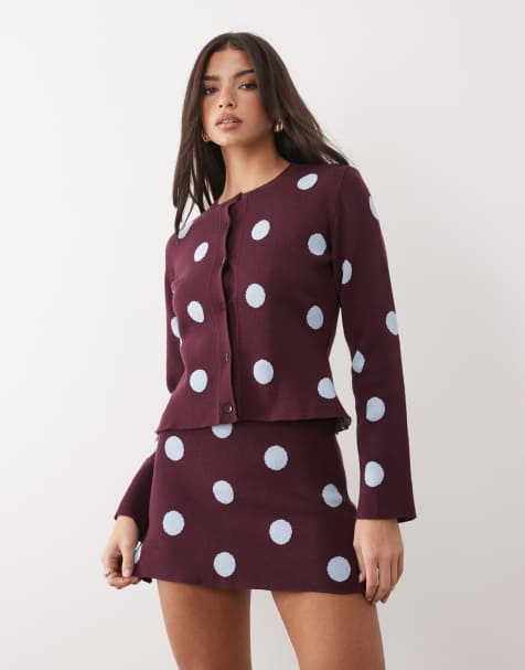 ASOS DESIGN – Śliwkowa spódnica mini z dzianiny o delikatnym splocie w groszki, część zestawu - view 1