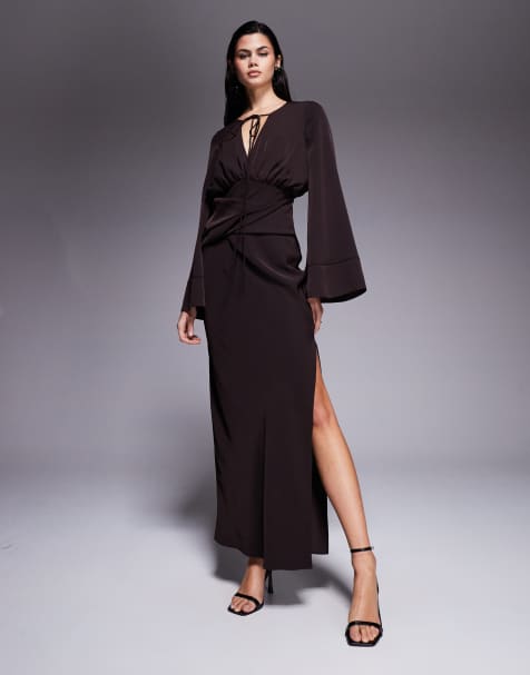 ASOS DESIGN – Śliwkowa sukienka maxi ze skrzyżowaną górą i obszernymi rękawami z obcisłym mankietem - view 1