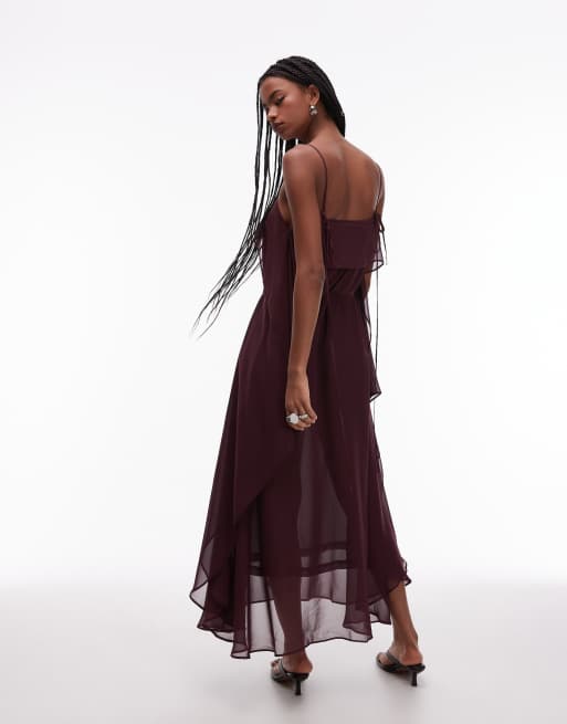 ASOS DESIGN – Śliwkowa szyfonowa sukienka trapezowa maxi, 3 z 4