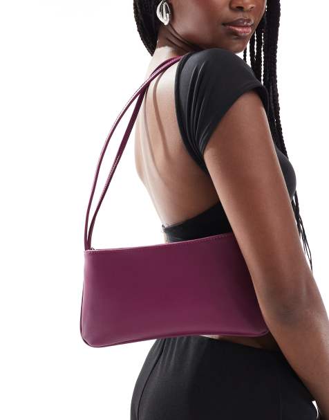 ASOS DESIGN – Śliwkowa zapinana na zamek torebka na ramię z dwoma wąskimi paskami - view 1