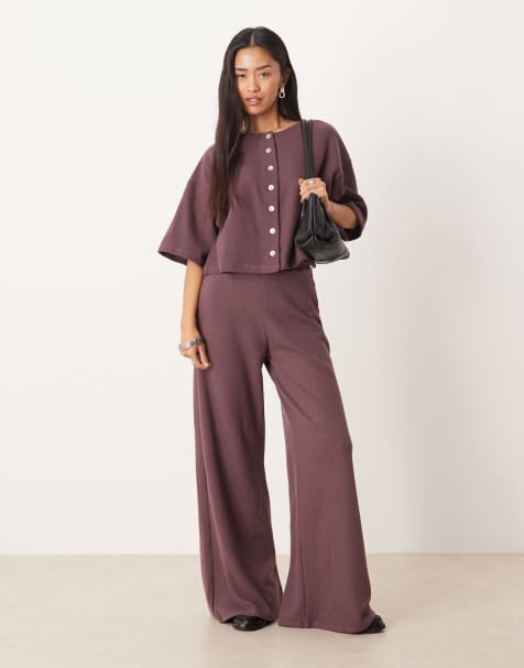 ASOS DESIGN Supersoft wide leg trouser in plum - BURGUNDY