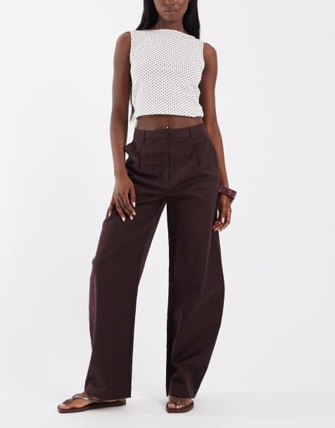 ASOS DESIGN – Śliwkowe dopasowane spodnie z baryłkowymi nogawkami z bawełnianej satyny - view 1