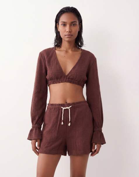 ASOS DESIGN – Śliwkowe, wciągane spodnie muślinowe, wiązane na sznurek, część zestawu - view 1
