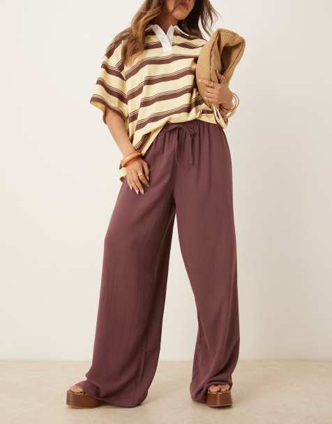 ASOS DESIGN linen blend pull on trouser in plum