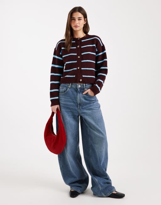 ASOS DESIGN – Śliwkowo-niebieski kardigan ze szczotkowanej dzianiny, 2 z 4