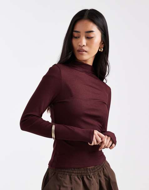 ASOS DESIGN – Śliwkowy dwuwarstwowy prześwitujący top z długimi rękawami - view 1