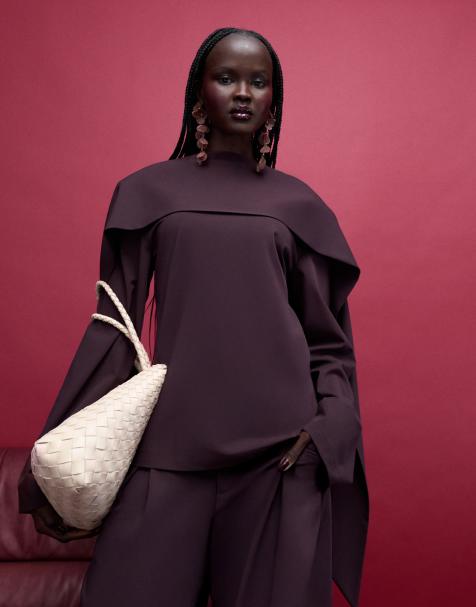 ASOS DESIGN – Śliwkowy elegancki top z szalową wstawką - view 1