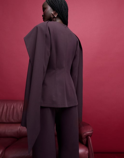 ASOS DESIGN – Śliwkowy elegancki top z szalową wstawką, 3 z 4