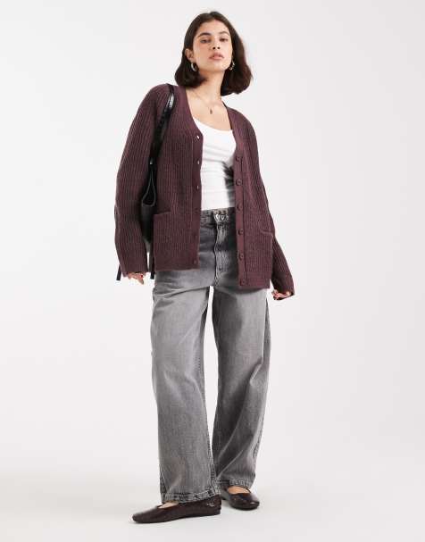 ASOS DESIGN – Śliwkowy prążkowany kardigan oversize o fasonie boyfriend - view 1