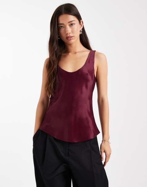 ASOS DESIGN – Śliwkowy satynowy podkoszulek bez rękawów z dekoltem w kształcie litery U - view 1