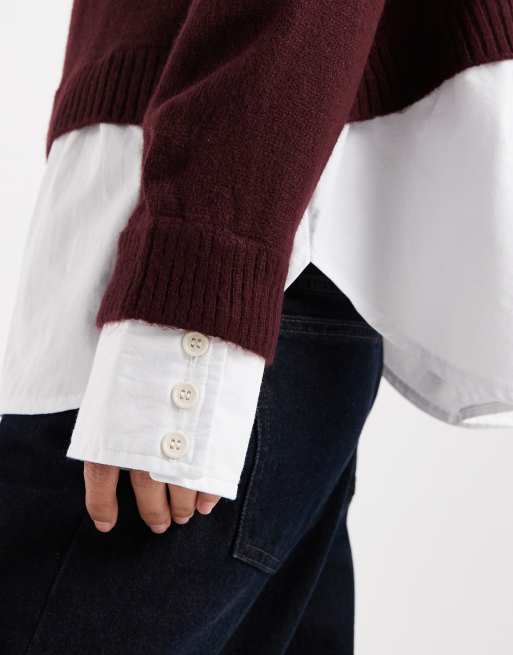 ASOS DESIGN – Śliwkowy sweter 2 w 1 z koszulową wstawką, 3 z 4