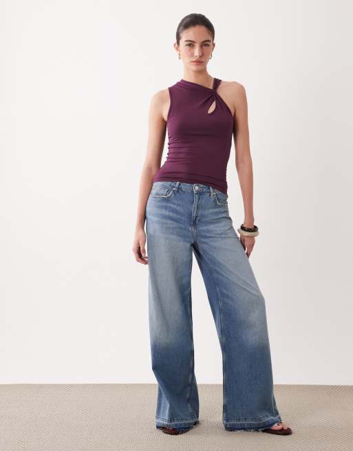 ASOS DESIGN – Śliwkowy top z modalu z dekoltem typu halter i łezką, 2 z 4