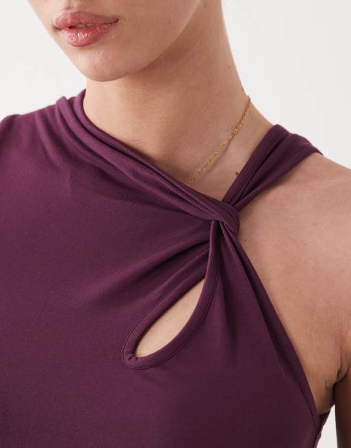 ASOS DESIGN – Śliwkowy top z modalu z dekoltem typu halter i łezką, 3 z 4