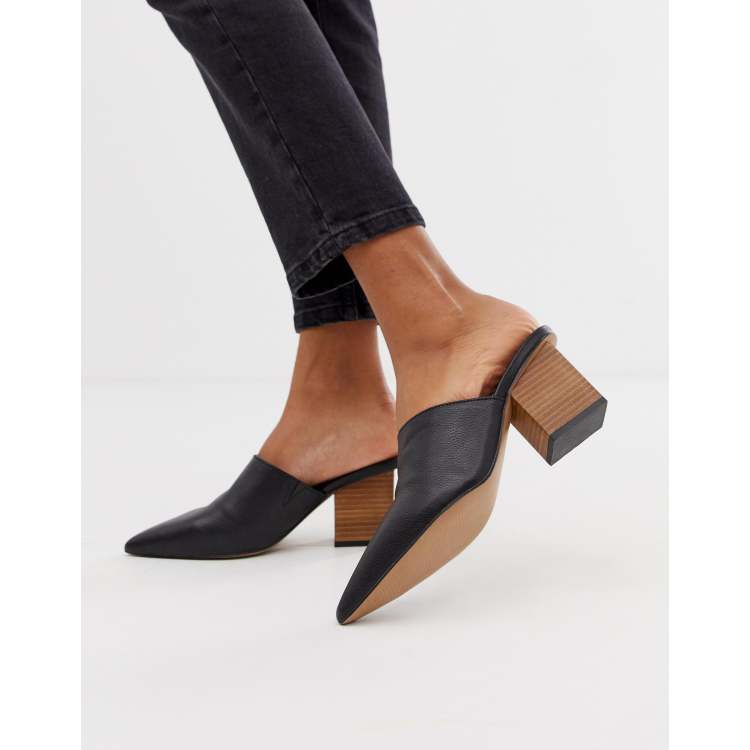 ASOS DESIGN Sloane premium leather heeled mules in black | ASOS