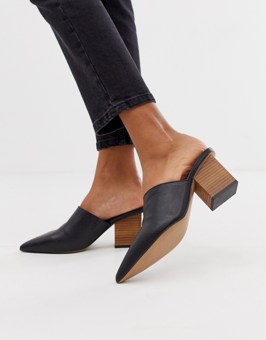 ASOS DESIGN – Sloane – Svart mules i läder med klack