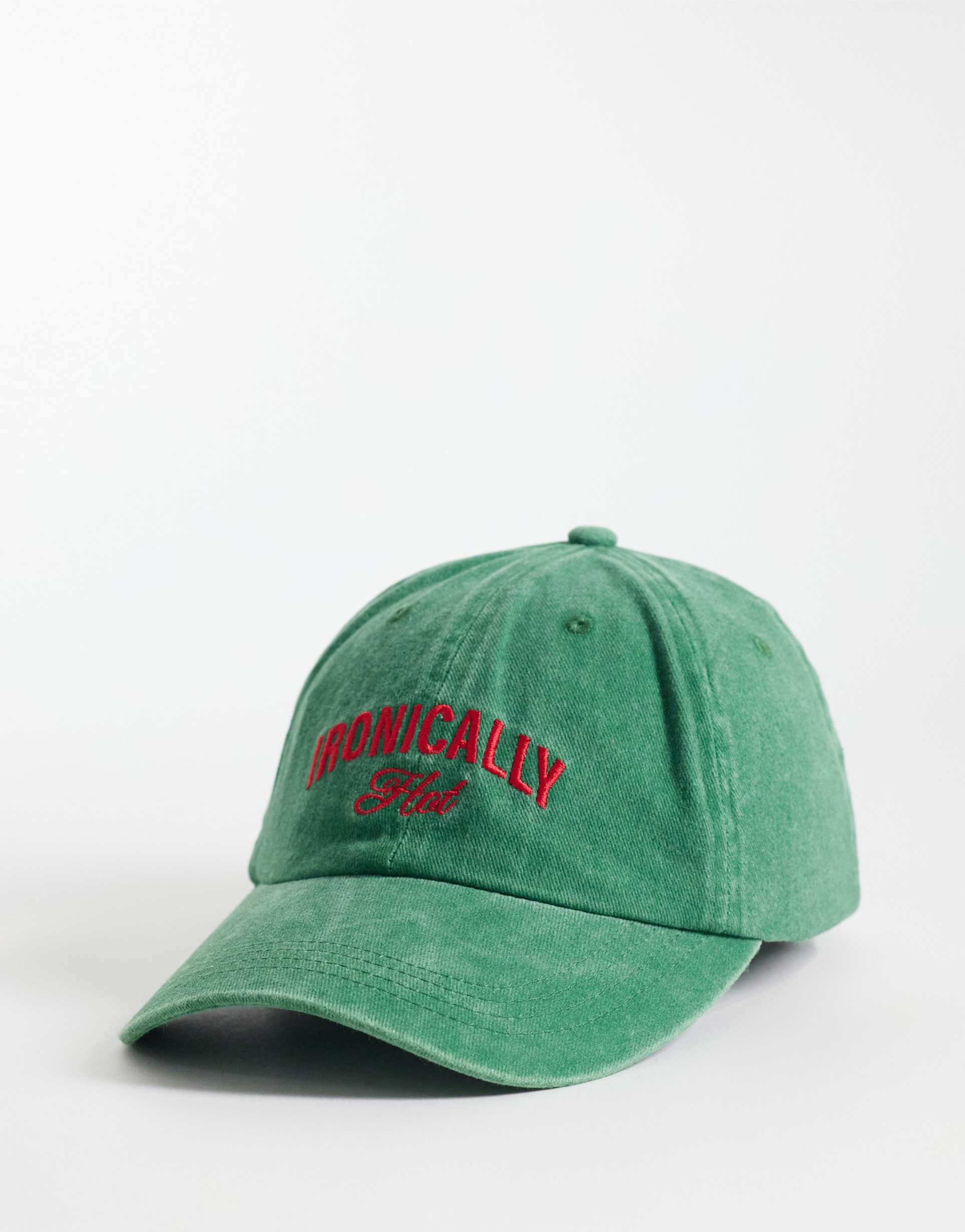 asos design slogan cap in washed green