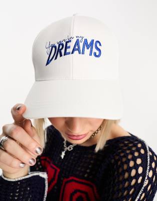 Asos Design Slogan Cap In White-green