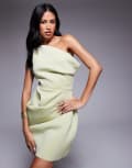 [ASOS DESIGN] ASOS DESIGN slouch neckline cinched waist scuba mini dress in green 14 green