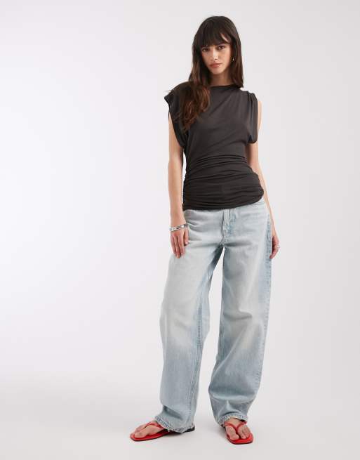 ASOS DESIGN slouch relaxed neck ruched waist tank top in charcoal, 2 of 4