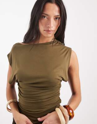 Asos Design Slouch Relaxed Neck Ruched Waist Tank Top In Green